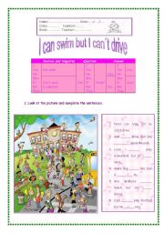 English Worksheet: I can swim but I cant drive