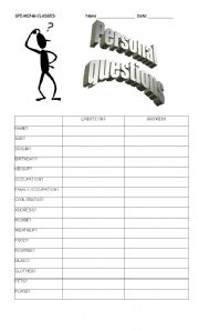 English worksheet: Personal Questions 