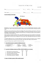 English Worksheet: Written test- reading comprehension