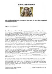 English Worksheet: Shakiras biography