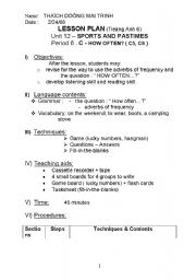 English worksheet: lesson plan