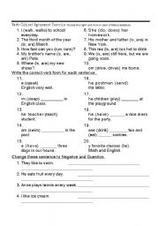 English Worksheet: VerbSubject Agreement Exercise