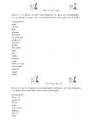 English worksheet: The shopping list