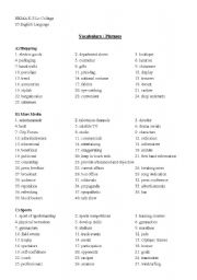 English Worksheet: Thematic Vocabulary