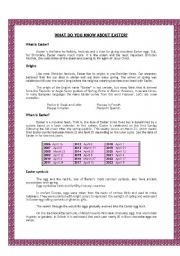 English worksheet: WHAT DO YOU KNOW ABOUT EASTER?