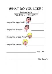 English worksheet: what do you like?