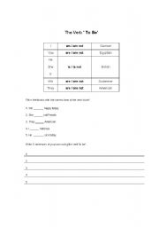 English worksheet: Introduction to the verb to Be 