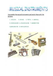 English Worksheet: Musical Instruments