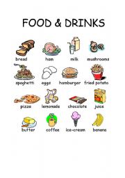 English Worksheet: food and drinks