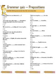 English Worksheet: GRAMMAR QUIZ -- PREPOSITIONS