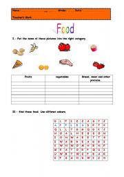 English Worksheet: Food