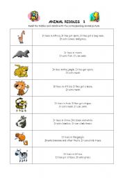 English Worksheet: Animal Riddles 1