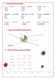 English Worksheet: Present Simple Tests and Colours.