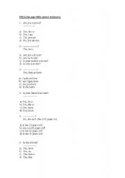 English Worksheet: Yes-no questions with verb 