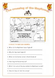 English Worksheet: THE CROSSING OF THE MAYFLOWER_THANKSGIVING