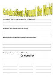 English worksheet: Celebrations around the world