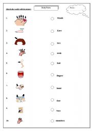 English Worksheet: BODY PARTS