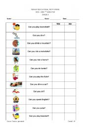 English Worksheet: can - cant survey