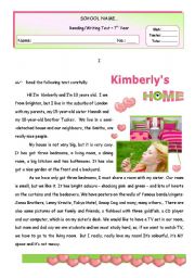 English Worksheet: KIMBERLYS HOME - Reading/ Writing Test