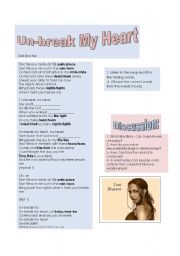 English Worksheet: un-break my heart / song and prefixes