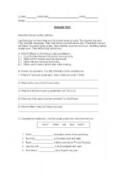 English worksheet: Simple Past (Test)