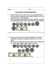 Counting Money and Making Change Worksheet