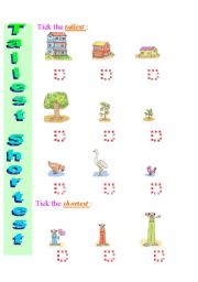 English Worksheet: Exercise to practice Comparatives and Superlatives Tallest - Shortest  4  /  12