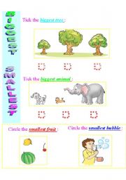 English Worksheet: Exercise to practice Comparatives and Superlatives  Biggest - Smallest  6 / 12
