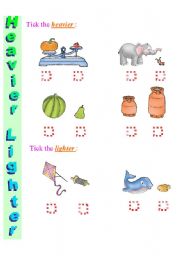 English Worksheet: Exercise to practice Comparatives and Superlatives  Heavier - Lighter  9  /  12