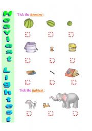 English Worksheet: Exercise to practice Comparatives and Superlatives  Heaviest - Lightest  10 /  12