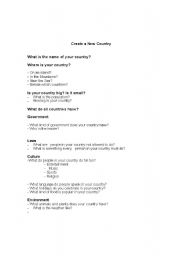 English Worksheet: Create Your Own Country.