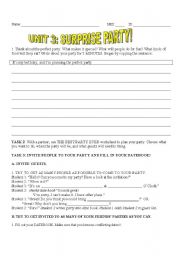 English worksheet: Surprise Party: Planning a Party and filling out a datebook