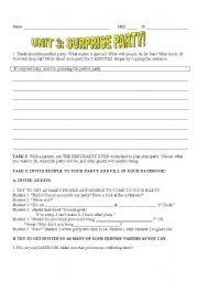 English Worksheet: Surprise Party: Planning a Party and filling out a datebook