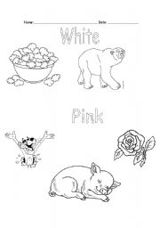English worksheet: Colours: white and pink