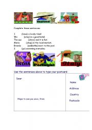 English Worksheet: Present continuous postcard