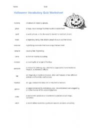 English Worksheet: Halloween Word Quiz