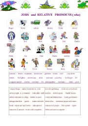 English Worksheet: Jobs and relative pronouns ( who) 