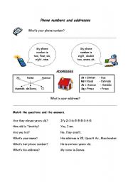 English Worksheet: Phone numbers ans addresses