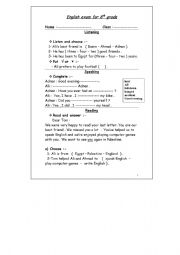 English Worksheet: 6th grade exam