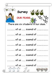 English worksheet: Survey What are you scared of?