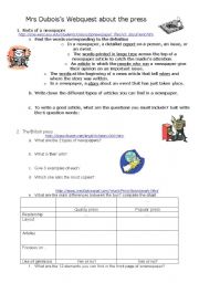 English Worksheet: Webquest on the press