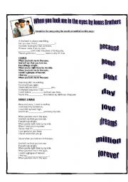 English Worksheet: WHEN YOU LOOK ME IN THE EYES BY JONAS BROTHERS