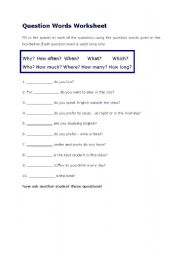 English Worksheet: Question Words