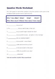 English worksheet: Question Words