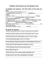 English Worksheet: Florence Nightingale Reading Comprehension