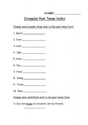 English Worksheet: Irregular Past Tense Verbs
