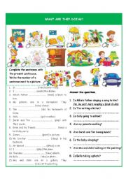 English Worksheet: What are they doing? - present continuous