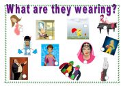 English worksheet: What are they wearing? Useful for not very common words...(Tuxedo, overall, windbreaker...)