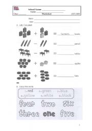 English Worksheet: Colours and Numbers