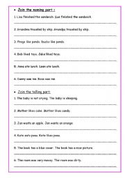 English worksheet: naming and telling part